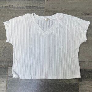 Z Supply Kara V Neck Ribbed Relaxed Tee White Size Small